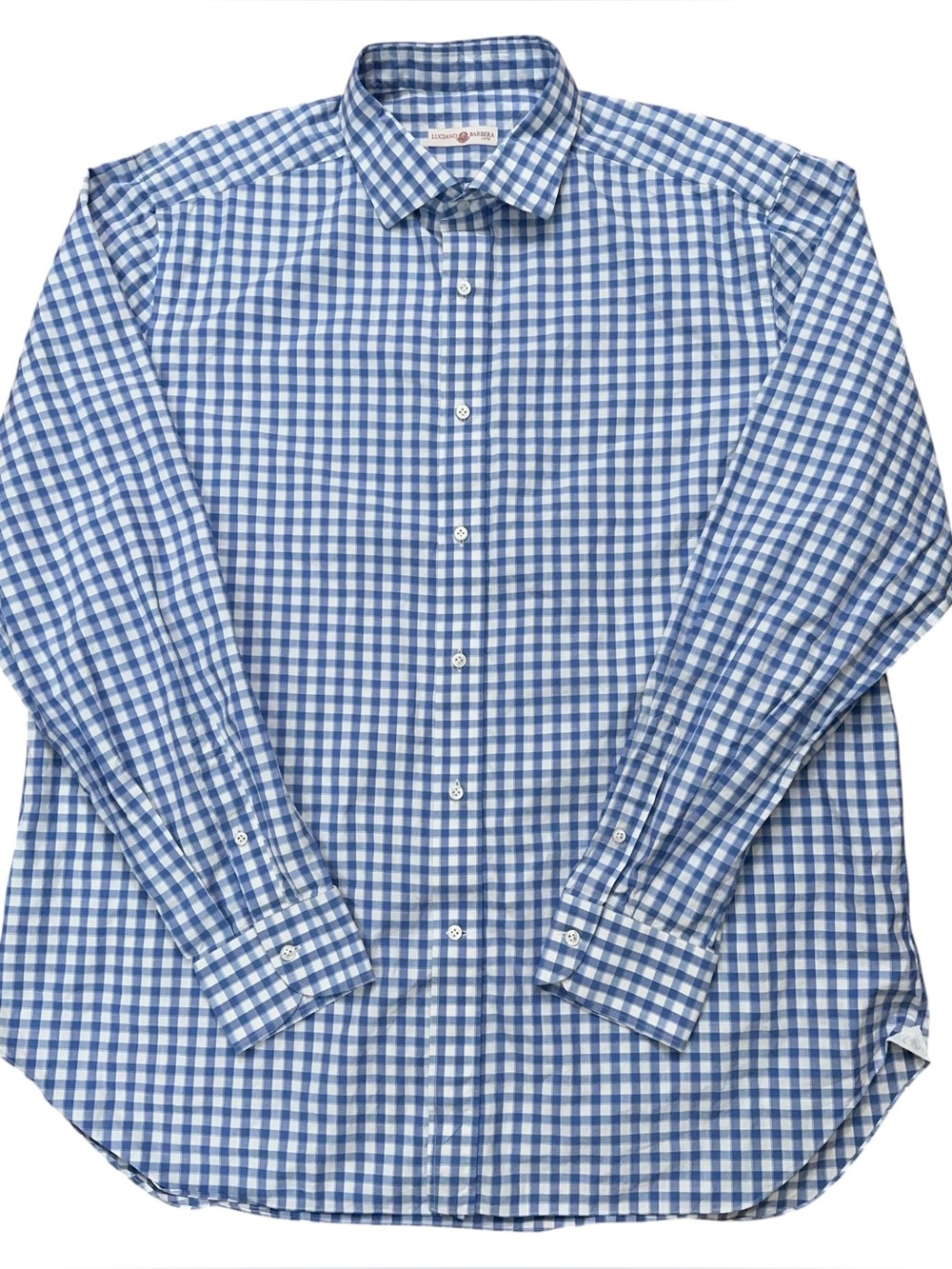 Luciano Barbera Shirt Mens Size 2XL Long Sleeve Dress Made in Italy Check Blue